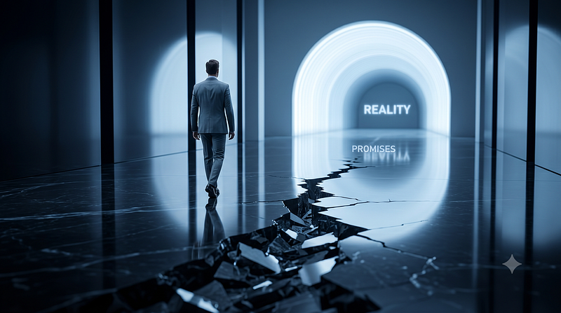 The gap between promised and delivered (reality)